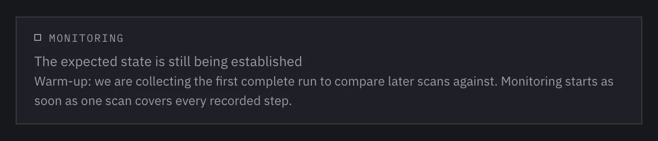 The notice “The expected state is still being established” in the test detail